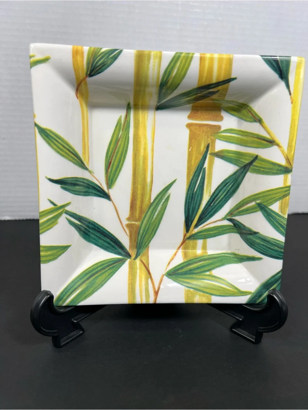 Made in Italy Ceramic Bamboo Botanical Square Serving Plate 6”